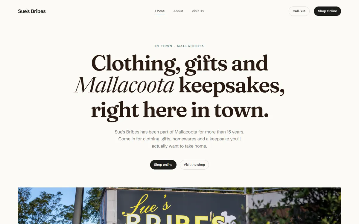 Sue's Bribes new website homepage