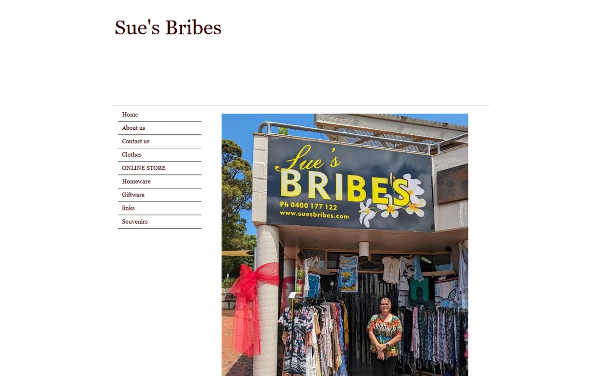 Sue's Bribes old website before the rebuild